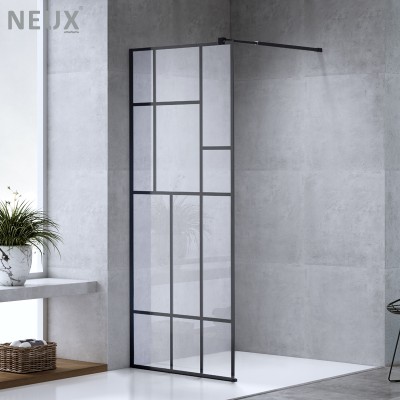 Newest European Bathroom Matt Black Framed Walk-in Wet Room Tempered Glass Shower Screens